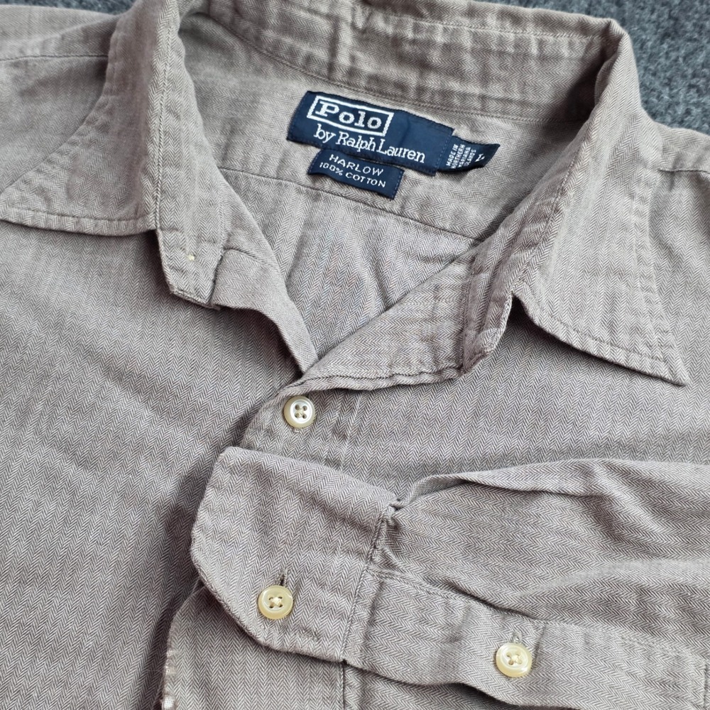 Polo Ralph Lauren Harlow Shirt Mens Large Brown Herringbone Cotton Button Down L